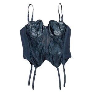 Vtg Vanity Fair Black Lace Bustier Corset With Garter Straps Sz 34C Made In USA